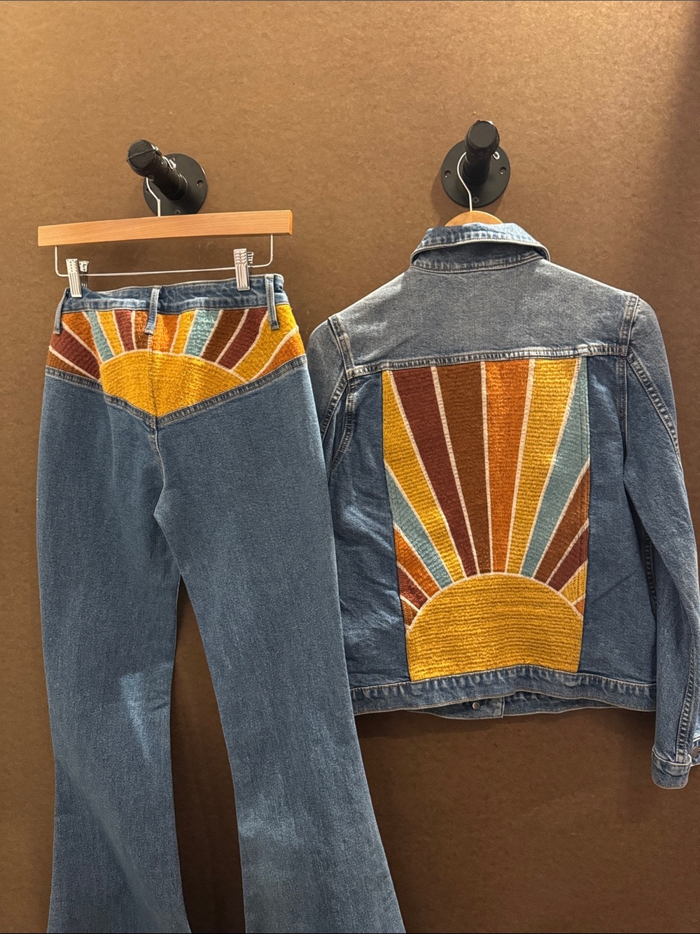 DRIFTWOOD Denim Jacket with Sunset Embroidered Back - Blue/Yellow/Rust - Picture 3 of 5